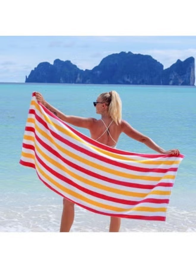 م اكس م منشفة شاطئ كبيرة، مخملية فاخرة 100% قطن كابانا منشفة حمام سباحة مخططة، ناعمة وماصة، 630 جرام في المتر المربع، 90x180 سم (مخطط أرجواني) - Image 4